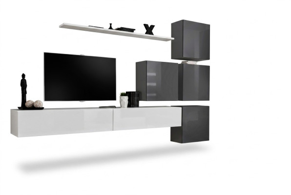 Weiß TV-Ständer Holz Möbel Garnitur Komplett Wohnwand Wohnzimmer Set Modern