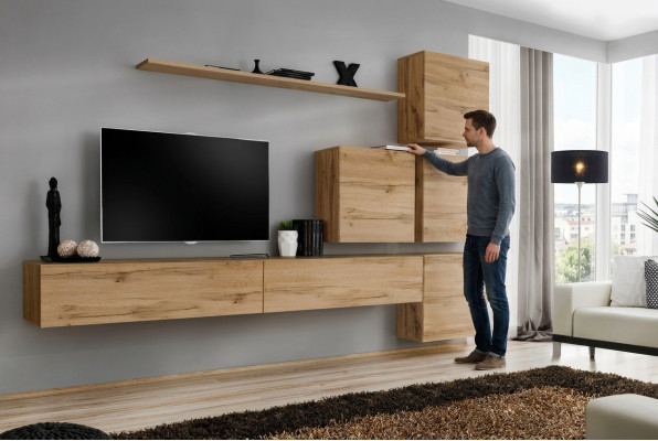 Garnitur Braun Set 7tlg TV-Ständer Komplett Wohnwand Wand Regal Modern Design