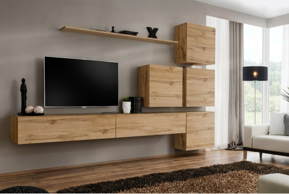 Garnitur Braun Set 7tlg TV-Ständer Komplett Wohnwand Wand Regal Modern Design
