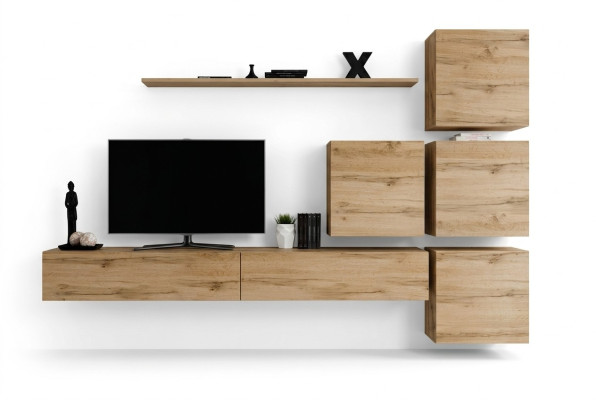 Garnitur Braun Set 7tlg TV-Ständer Komplett Wohnwand Wand Regal Modern Design