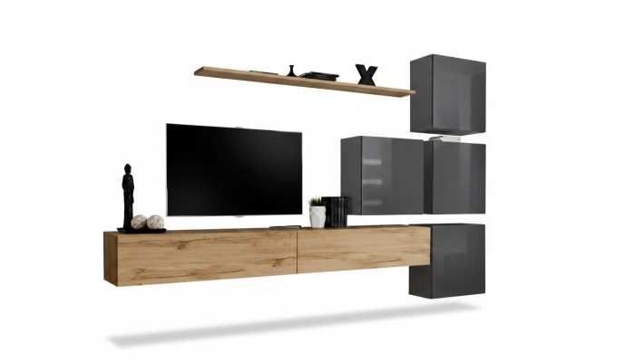 Luxus Holz Garnitur TV-Ständer Holz Wohnzimmer Wohnwand Wand Regal Design