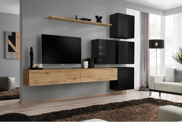 Holzmöbel Wohnwand TV-Ständer Wand Regal Komplett Luxus Garnitur Set