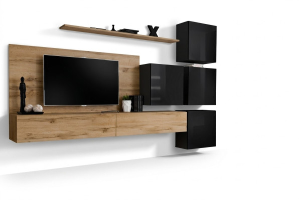 Holzmöbel Wohnwand TV-Ständer Wand Regal Komplett Luxus Garnitur Set