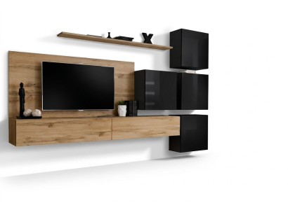 Holzmöbel Wohnwand TV-Ständer Wand Regal Komplett Luxus Garnitur Set
