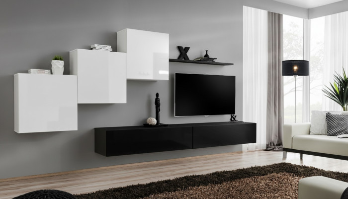 Wohnwand Schwarz Komplett TV-Ständer Wandregal Luxus Wandschrank Design