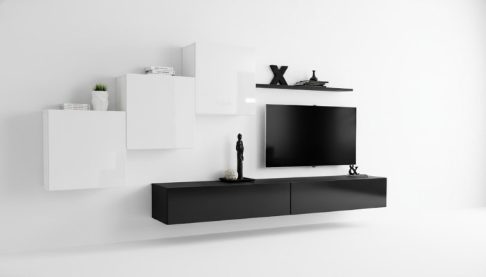 Wohnwand Schwarz Komplett TV-Ständer Wandregal Luxus Wandschrank Design