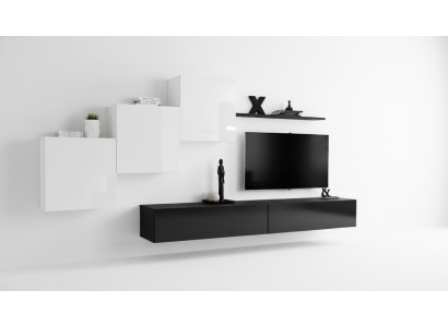 Wohnwand Schwarz Komplett TV-Ständer Wandregal Luxus Wandschrank Design