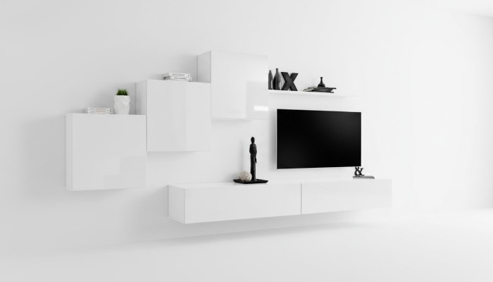Weiß Wohnwand tv Ständer Sideboard Komplett Modern Wohnzimmer Regale Holz Neu