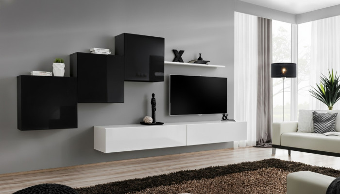 Komplett Designer Wohnzimmer 3x Wandschränke Weiß Sideboard 6tlg. Wohnwand Neu