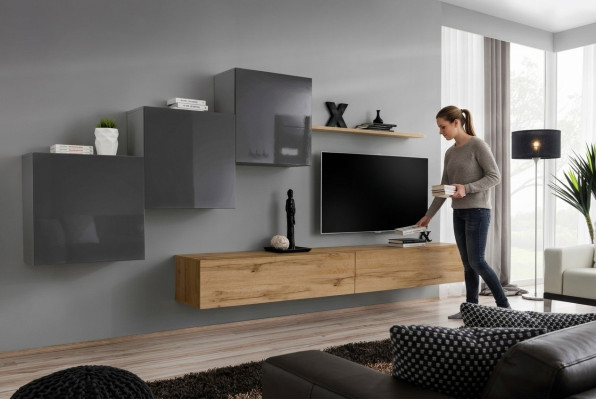 Luxus Weiß Designer Moderne Wohnwand Sideboard TV Ständer Braun Wohnzimmer