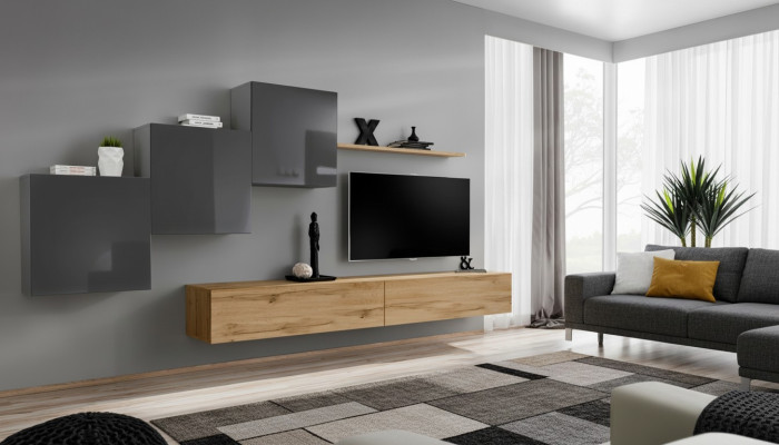 Luxus Weiß Designer Moderne Wohnwand Sideboard TV Ständer Braun Wohnzimmer