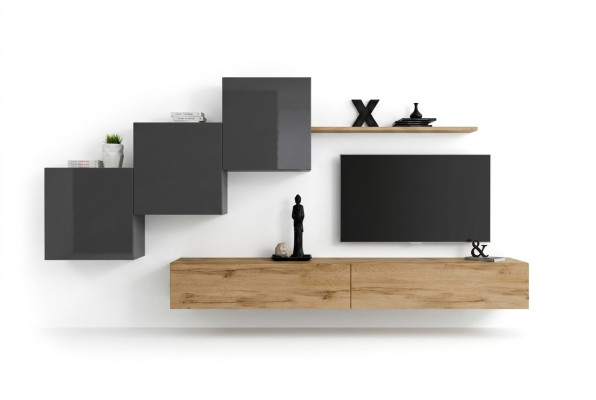 Luxus Weiß Designer Moderne Wohnwand Sideboard TV Ständer Braun Wohnzimmer