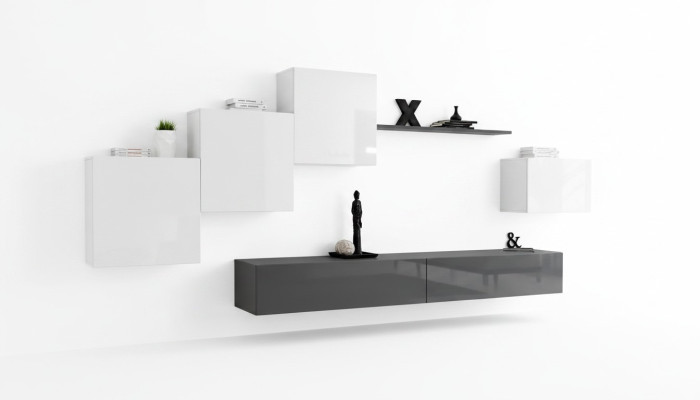 Designer Wohnwand Grau TV Ständer Moderne Sideboard Wandregal TV Ständer Neu