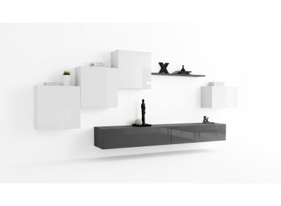 Designer Wohnwand Grau TV Ständer Moderne Sideboard Wandregal TV Ständer Neu