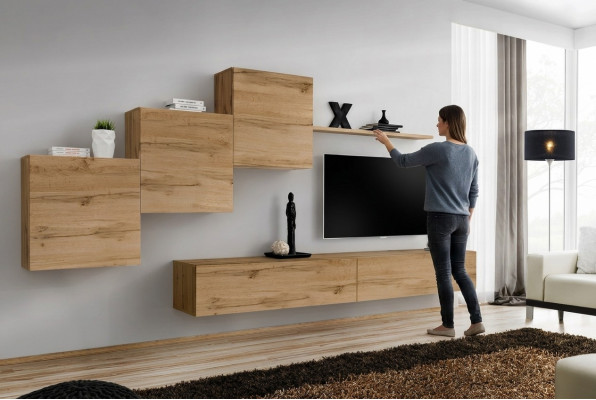 Designer Wohnwand Braun TV Ständer Moderne Sideboard Wandregal Wandschrank 6 tlg