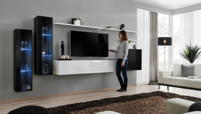 Design Weiß Wandschrank Wandregal TV-Ständer Luxus Wohnzimmer Vitrine Neu