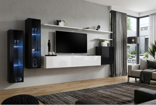 Design Weiß Wandschrank Wandregal TV-Ständer Luxus Wohnzimmer Vitrine Neu