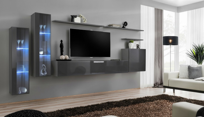 Grau Wohnwand Wohnzimmer Wandregal TV-Ständer Luxus Garnitur Einrichtung Moderne