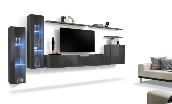Grau Wohnwand Wohnzimmer Wandregal TV-Ständer Luxus Garnitur Einrichtung Moderne