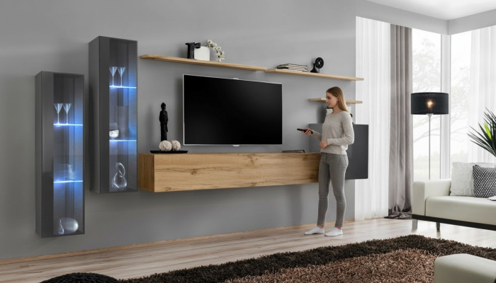 Wohnzimmer Set Wohnwand Braun Luxus Wandschrank TV-Ständer Komplett Sideboard