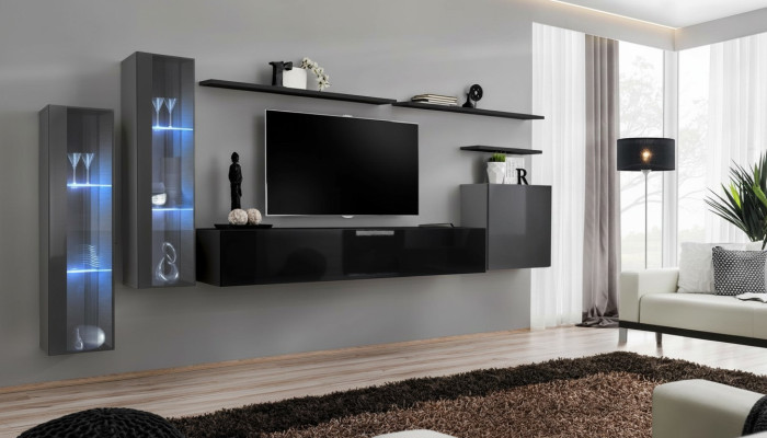 Designer Schwarz Wohnwand Sideboard Wandschrank TV-Ständer Luxus Garnitur