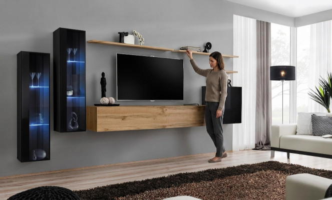 Wohnwand Braun Sideboard Wandschrank Designer Wohnzimmermöbel TV-Ständer