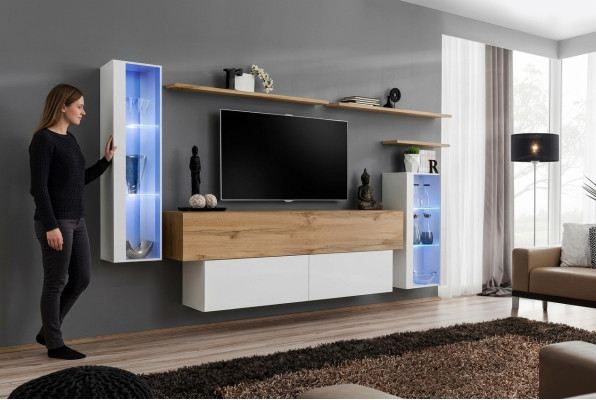 Moderne Wohnwand Luxus Holz Wand Regale Wohnzimmer Möbel Designer Einrichtung