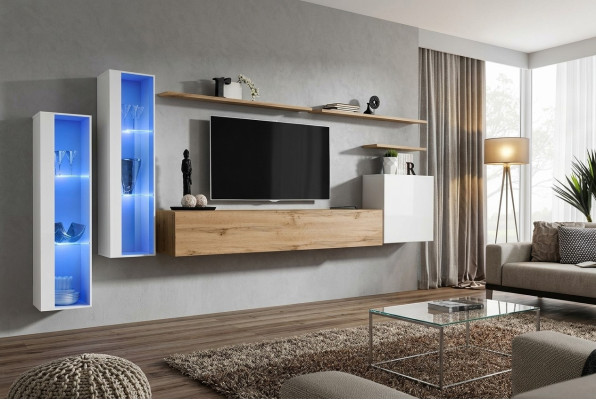 Moderne Wohnwand Luxus Holz Wand Regale Wohnzimmer Möbel Designer Einrichtung