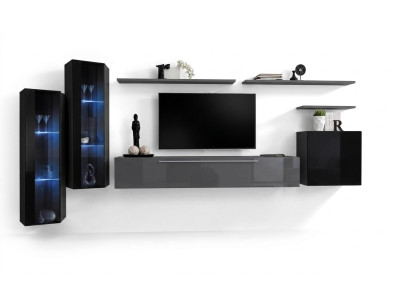 Wohnzimmer Holz Komplett Grau TV-Ständer Design 3x Wandschrank Luxus Wohnwand