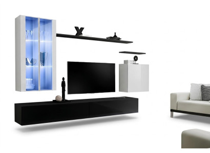 Wohn Zimmer Schwarz TV-Ständer Designer Komplett Set Wandregal Modern Neu Möbel