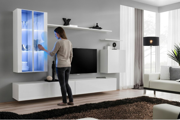 Wohnwand 7tlg 2x Hänge Schrank Design Möbel Wohnzimmer Stil Modern TV-Ständer