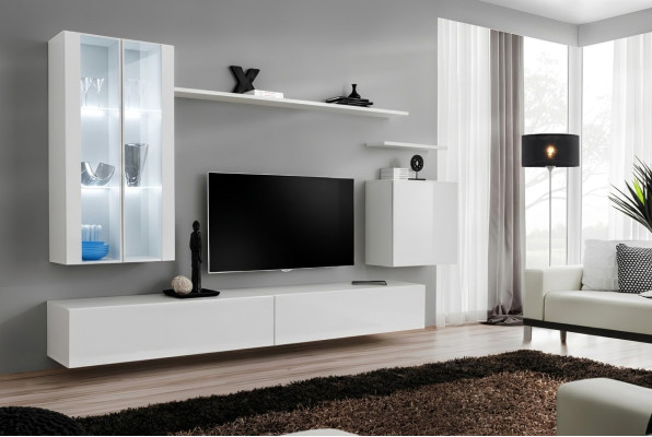 Wohnwand 7tlg 2x Hänge Schrank Design Möbel Wohnzimmer Stil Modern TV-Ständer