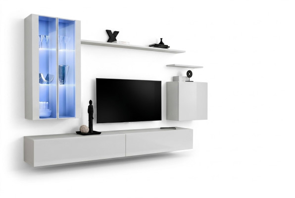 Wohnwand 7tlg 2x Hänge Schrank Design Möbel Wohnzimmer Stil Modern TV-Ständer