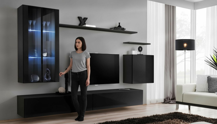 Wohnzimmermöbel Wohnwand Wandschrank Sideboard Schwarz Luxus Holzmöbel