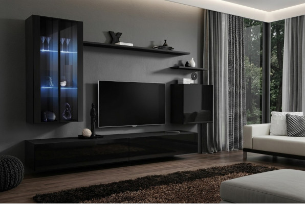 Wohnzimmermöbel Wohnwand Wandschrank Sideboard Schwarz Luxus Holzmöbel