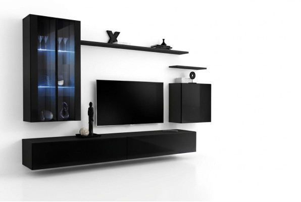 Wohnzimmermöbel Wohnwand Wandschrank Sideboard Schwarz Luxus Holzmöbel