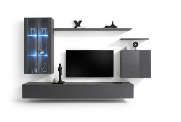 Wohnwand Grau Wohnzimmermöbel Wandschrank Holzmöbel Luxus Sideboard Neu