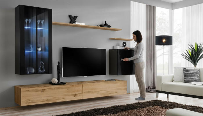Wohnwand Hänge Vitrine Wandschrank Designer TV-Ständer Einrichtung Regale Modern