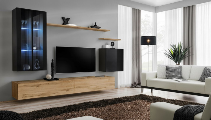 Wohnwand Hänge Vitrine Wandschrank Designer TV-Ständer Einrichtung Regale Modern