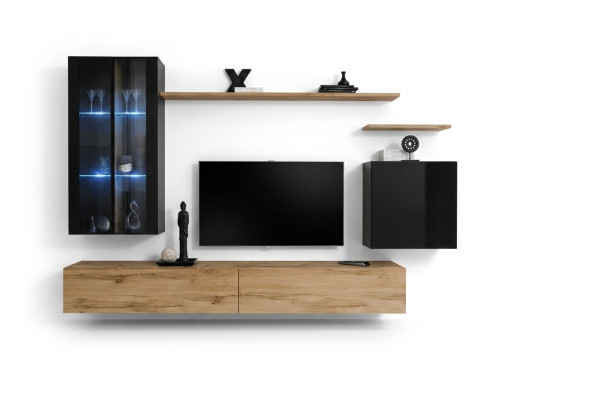 Wohnwand Hänge Vitrine Wandschrank Designer TV-Ständer Einrichtung Regale Modern
