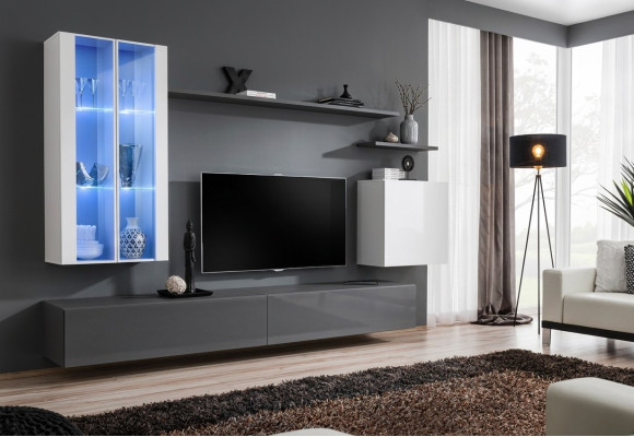 Grau Möbel Wohnzimmermöbel Designer Holzmöbel Luxus Stil Schrank Wandschrank