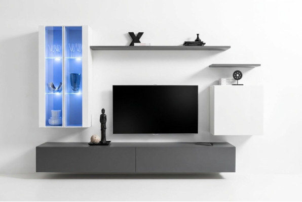 Grau Möbel Wohnzimmermöbel Designer Holzmöbel Luxus Stil Schrank Wandschrank