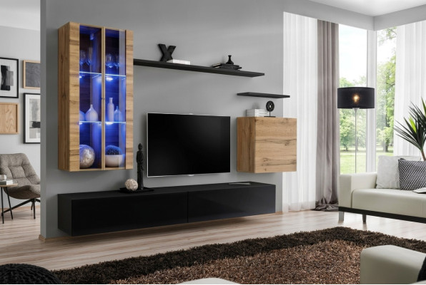 Wohnwand Holzmöbel Schwarz TV-Ständer Sideboard Wandschrank Holzmöbel Neu