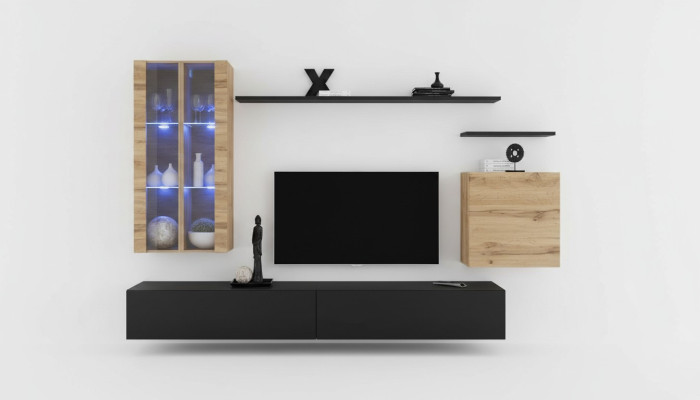 Wohnwand Holzmöbel Schwarz TV-Ständer Sideboard Wandschrank Holzmöbel Neu