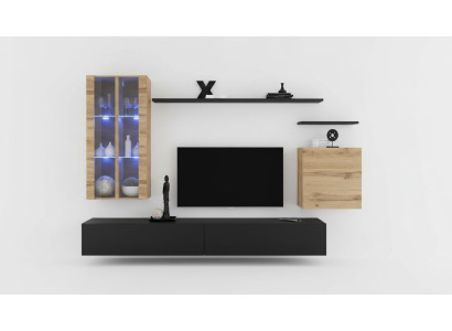 Wohnwand Holzmöbel Schwarz TV-Ständer Sideboard Wandschrank Holzmöbel Neu