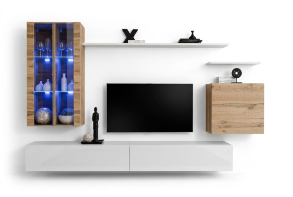 Weiß Neu Wohnwand TV-Ständer Wandschrank Holzmöbel Stil Luxus Modern