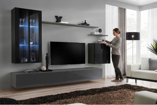 Wohnzimmer Set 3x Wandschrank TV Ständer Wohnmöbel Modern Designer Stil