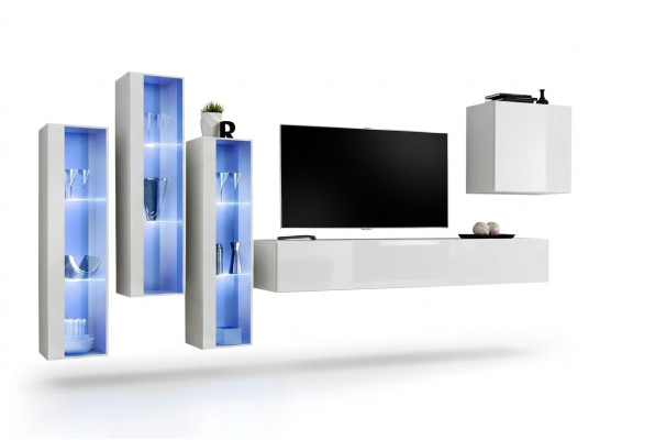 Weiß Komplett Design Wohnwand Sideboard 4x Schrank RTV Lowboard TV Ständer