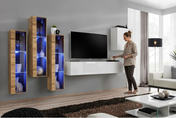 Komplett Set 5tlg Wohnzimmer Holz Einrichtung Modern Designer Garnitur Hochglanz