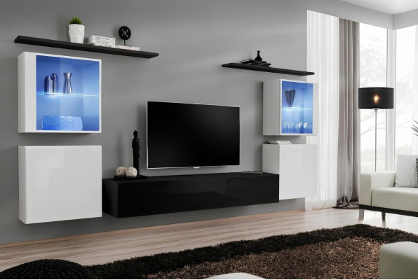 Holzmöbel Schwarz Wohnwand Wohnzimmer Wandregale Luxus Einrichtung Schrank Neu